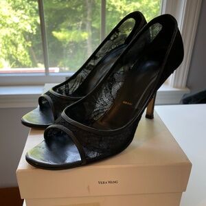 Vera Wang Floral Lace Open Toe Pumps